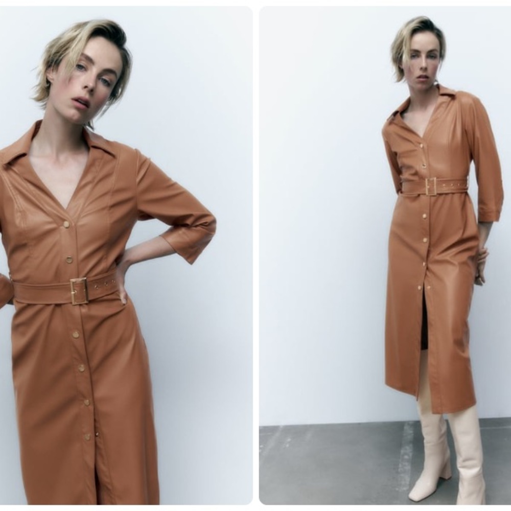 Zara faux leather belted dress
